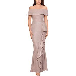 Betsy & Adam Off-the-Shoulder Glitter Gown Blush 2